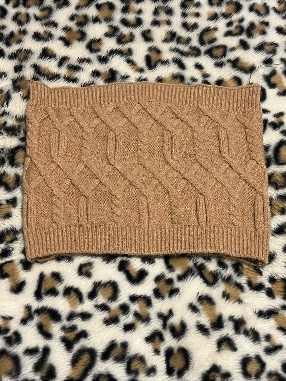 Active USA Cable Knit Neck Warmer in Camel Brown